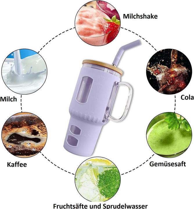 Image du produit Gewürzladen Näfels Glasbecher mit Strohhalm & Bambusdeckel (0.96 l)