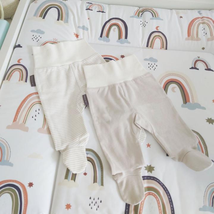 Actual product image La Loona LaLoona baby romper trousers 2-pack - Stripes - Light Taupe - (62)
