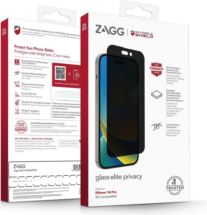 Actual product image Zagg InvisibleShield Glass Privacy Edge Screen Protector iPhone 14 Pro (1 Piece, Apple iPhone 14 Pro)
