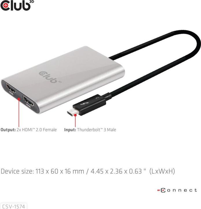 Produktbild Club 3D Thunderbolt 3 auf Dual HDMI 2.0 (HDMI, 20 cm)