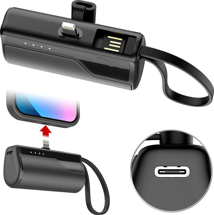 Actual product image Revolt Mini power bank for iPhone and iPad, 8 PIN plug, 4,500 mAh, 10 Watt (4500 mAh, 10 W)