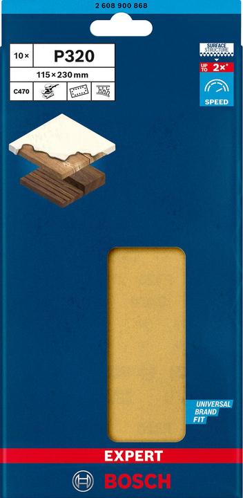 Produktbild Bosch Professional Zubehör EXPERT C470 Schleifpapier mit 14 Löchern für Schwingschleifer, 115 x 230 mm, G 320, 10-tlg. (320)