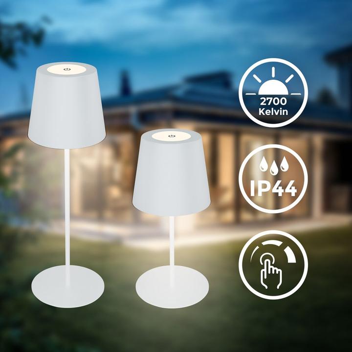 Image du produit B.K.Licht Lampe de table LED rechargeable, IP44, 2,5W, blanc