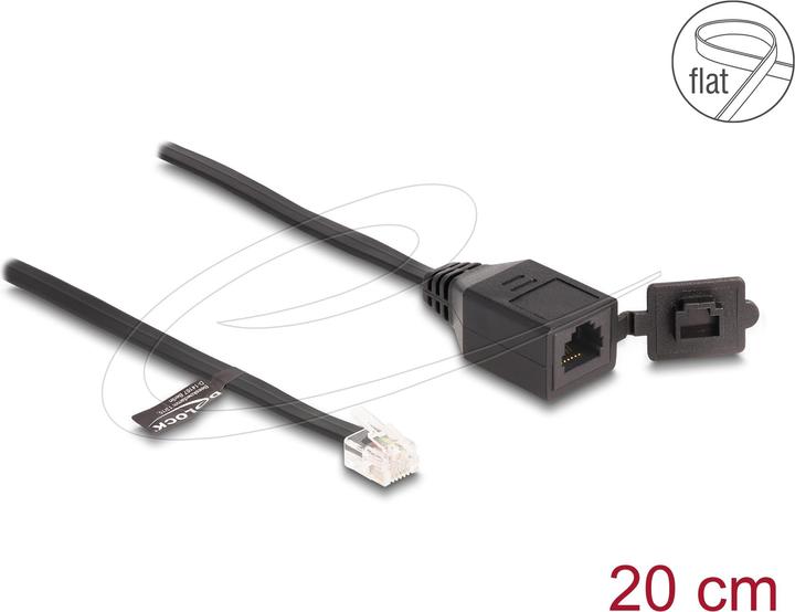 Produktbild Delock Kabel RJ12 Stecker zu RJ12 Buchse mit Verschlusskappe 20 cm schwarz