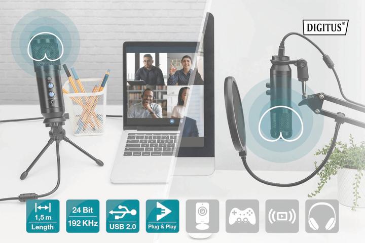 Produktbild Digitus Mikrofon USB inkl. Halterung 1,5m schwarz