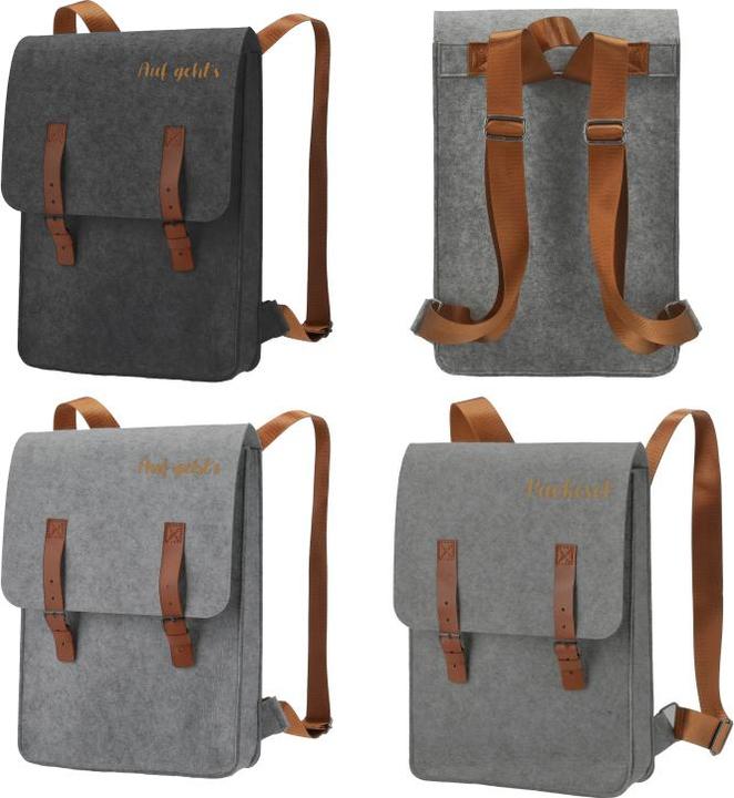 Image du produit Casativo Sac à dos en feutre avec inscription "Auf geht's" et boucles de fermeture, noir, 27,5 x 36 cm