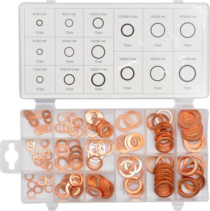 Produktbild Yato Profi Kupfer O Ring Set, 95 Stück in Sortiments-Kasten, runde Ausführung, 8,4 – 20,2 mm, für hö