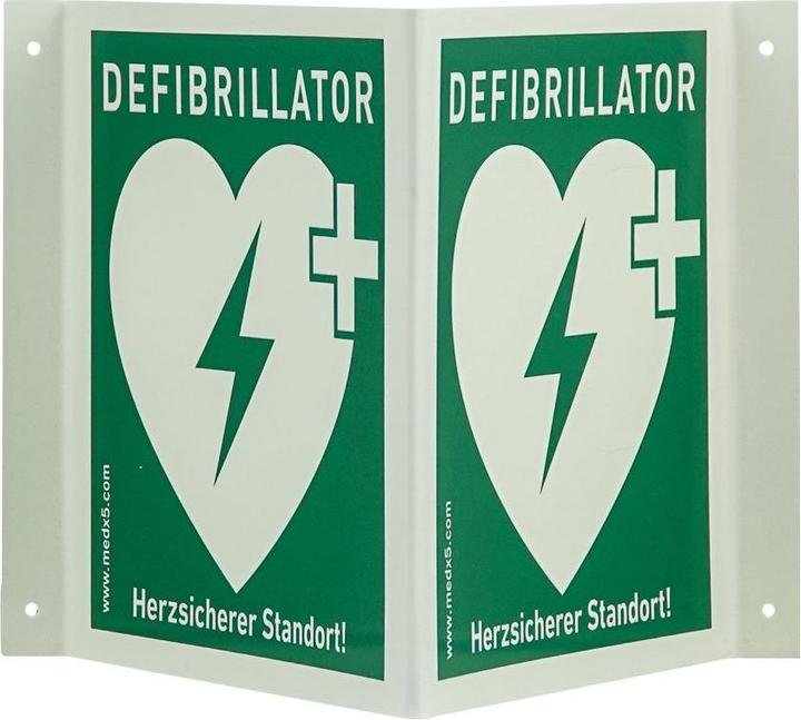 Produktbild MedX5 AED Schild Defibrillator Standort Winkelschild (Erste Hilfe Set Zubehör)