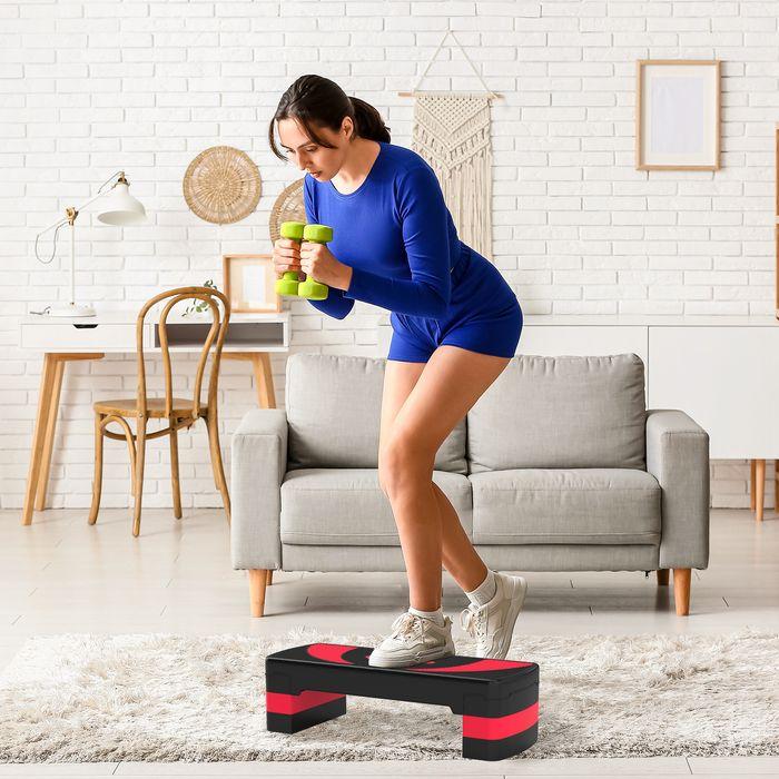 Image du produit Swisshandel24 Steppbrett Aerobic-Stepper höhenverstellbar mit 3 Stufen (10/15/20 cm) Rot