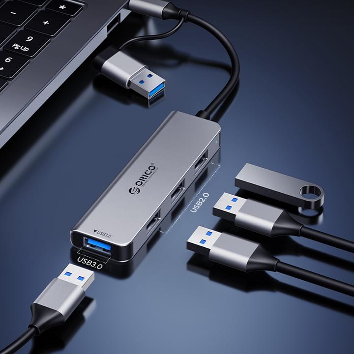 Produktbild Orico Converter YSA2-U3 USB-A/USB-C Hub Docking Station 1x USB-A 3.0 + 6x USB-A 2.0 - Gray (USB-A, USB-C, 7 Ports)