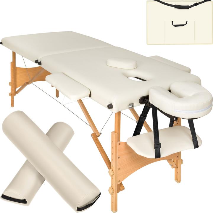 tectake 2 Zonen Massageliege-Set Freddi mit 5cm Polsterung, Rollen und Holzgestell