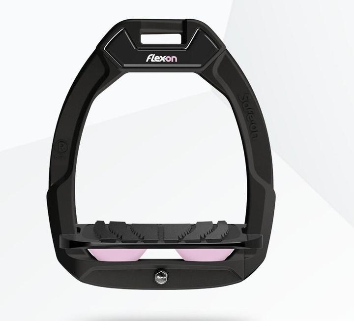Flex-On sicherheitssättelsteigbügel schräg ultra grip schwarz/schwarz/hellrosa safe-on