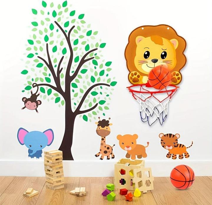 Produktbild Activity Board Mini Basketballkorb Ständer Set mit Löwe, Dinosaurier, Elefant Dschungeltiere - Happy Birthday