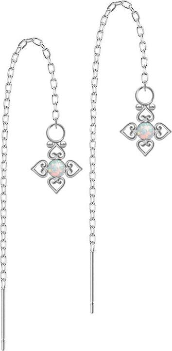 Image du produit Star Piercing Ohrstecker silber freifallende Kette Opal weiss vier filigrane Herzen (sans laiton, Acier chirurgical 316L)