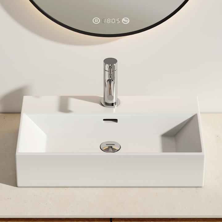Produktbild Emke Aufsatzwaschbecken Keramik Waschbecken Eckiger Hängewaschbecken Waschtisch, Modernes Design für (360 mm, 600 mm)