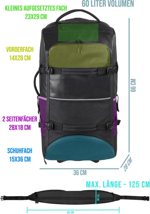 Produktbild Normani Wasserdichter Rucksack-Trolley 60 Liter mit Hüftgurt - 9655 (60 l)