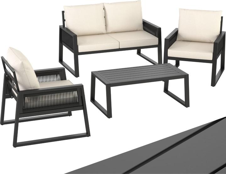 tectake Salon de jardin Captive en design Rope, structure en aluminium