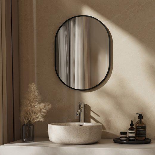 Produktbild Emke Badspiegel Oval 50*70cm, HD Wandspiegel für Badezimmer/Flur, Vertikal/Horizontal,Schwarzer Rahmen