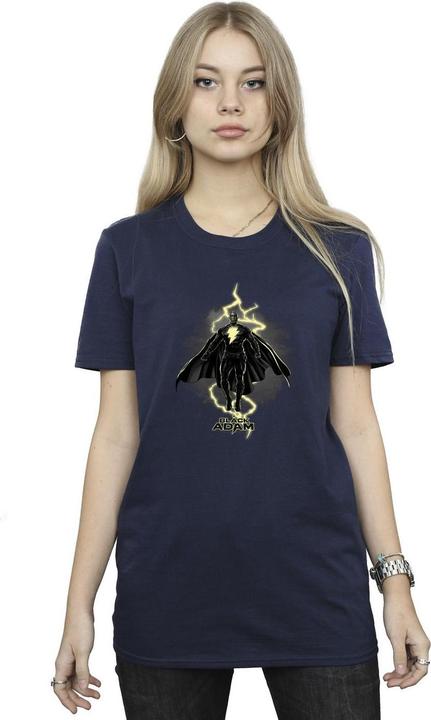 Actual product image Womens/Ladies Black Adam Hovering Bolt Cotton Boyfriend T-Shirt (L)