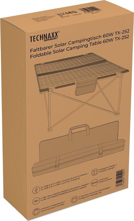 Actual product image Technaxx Foldable solar camping table 60W TX-252
