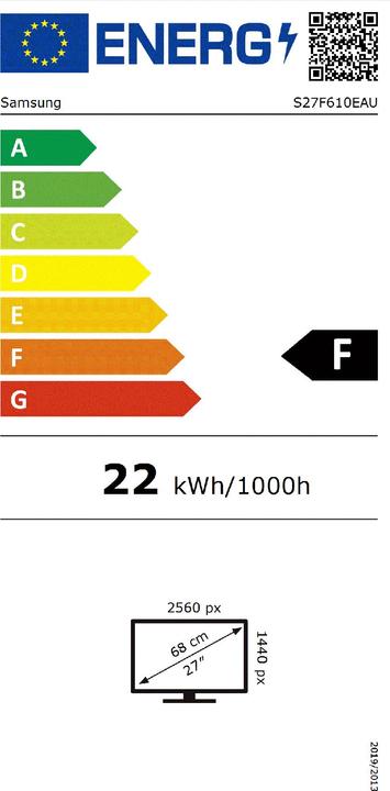 Energy Label Samsung 27"/WQHD/16:9/IPS/S61F (2560 x 1440 pixels, 27")