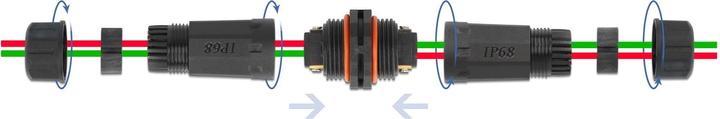 Produktbild Delock Kabelverbinder für Aussenbereich 2 Pin, IP68 wasserdicht, schraubbar, Kabeldurchmesser 4,5