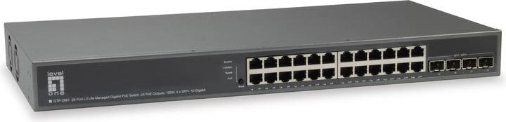 Produktbild LevelOne GTP-2881 28-Port L3 Lite Managed Gigabit PoE Switch 24 PoE Outputs 185W, 4 x 10-Gigabit SFP Plus (28 Ports)