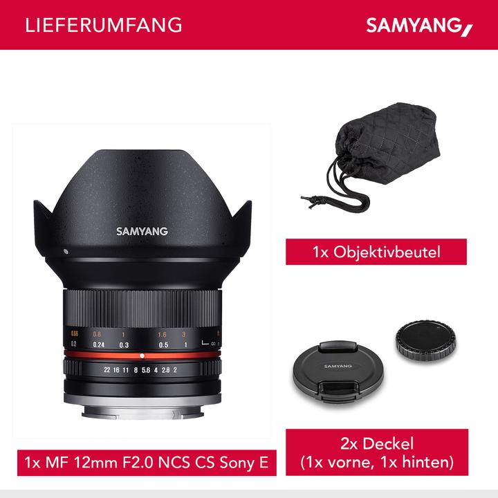 Immagine prodotto Samyang 12mm f/2 NCS CS - Sony E (Sony E, APS-C / DX)