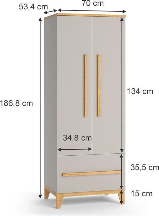 Actual product image VitaliSpa Kinderkleiderschrank Malia, Cashmere-Eiche, 70 x 186.8 cm (70 cm)