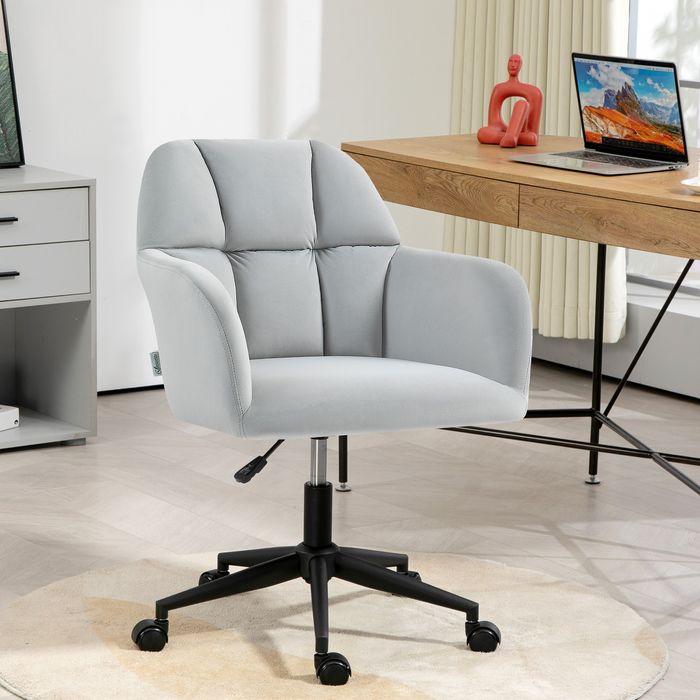 Actual product image Swisshandel24 Office chair, velvet look, with armrests, light grey