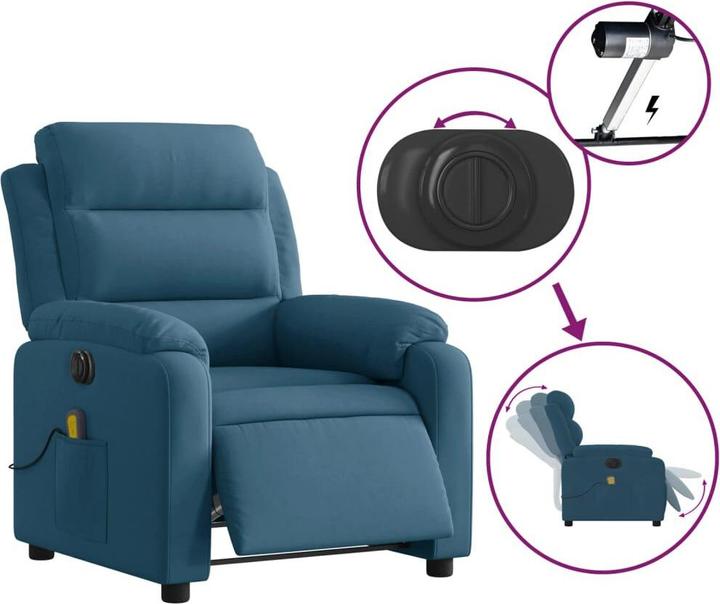 Produktbild VidaXL Massagesessel Fernsehsessel Relaxsessel Sessel Elektrisch Blau Samt