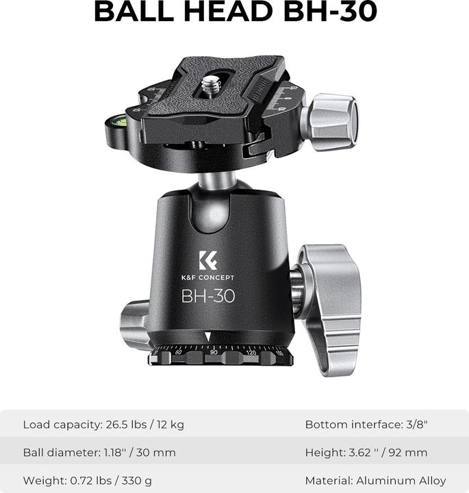 Actual product image K&F Concept Tripod X254C4+BH-30 (Carbon)