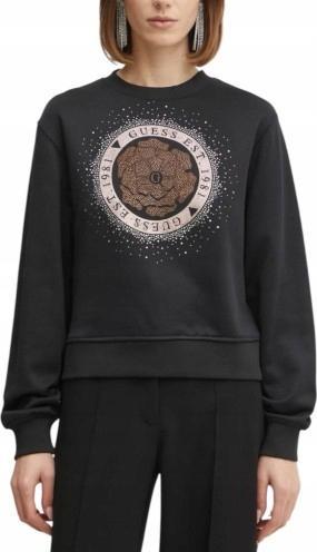 Guess Damen Sweatshirt Peony Logo Fleece Schwarz