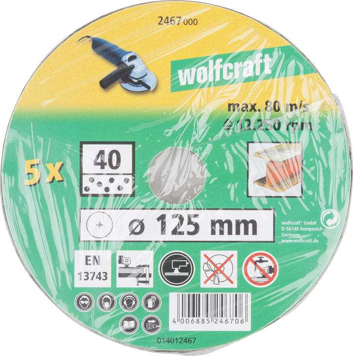 Produktbild wolfcraft 5 Fiberschleifscheiben für Metall, Ø 125 mm, Körnung 24 (24)