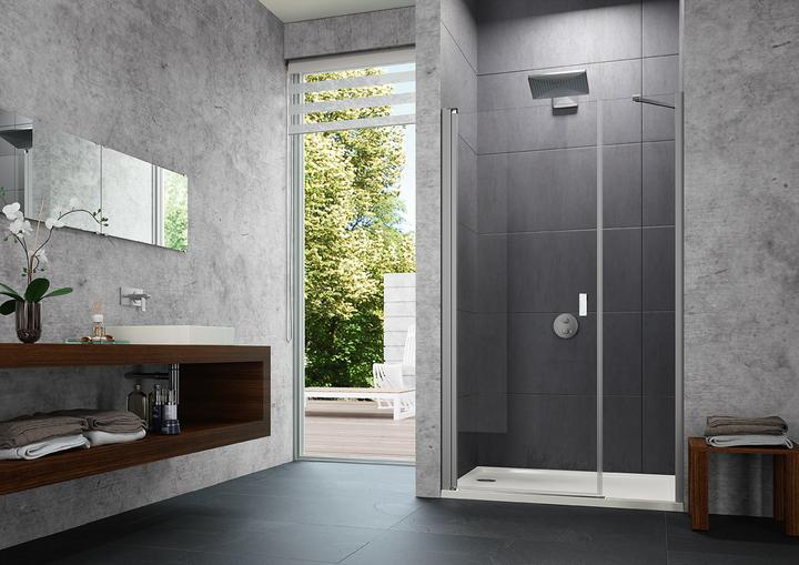 Produktbild Hüppe Design pure 4-Eck Schwingtür mit Nebenteil in Nische, Breite:110cm Höhe:190cm Anschlag li. (200 cm, 118 cm, 19 cm)