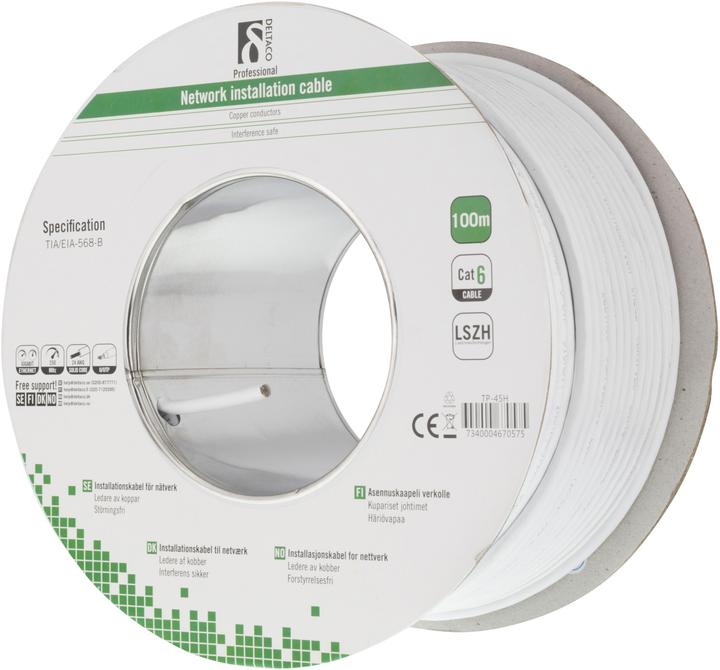 Produktbild Deltaco UTP installationskabel Cat6 LSZH 100m vit (U/UTP, CAT6, 100 m)