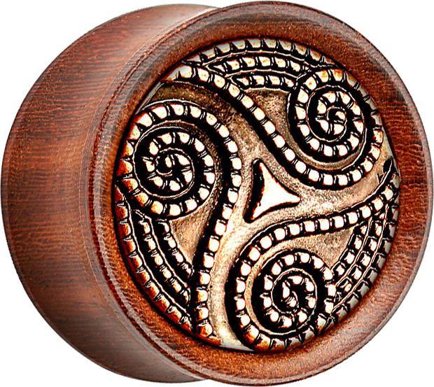 Produktbild Star Piercing Flared Plug aus Rosenholz gepunkteter Tribal Wirbel (Organisch, Messing)