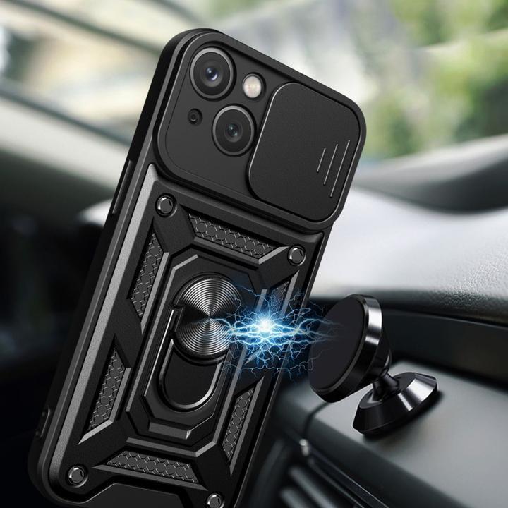 Actual product image Hurtel Hybrid Armor Camshield case with stand and camera cover for iPhone 15 - pink (Apple iPhone 15)