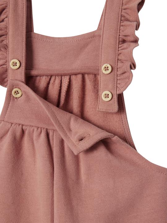 Actual product image Vertbaudet Girls' baby sweat dungarees with frills, organic cotton (62)