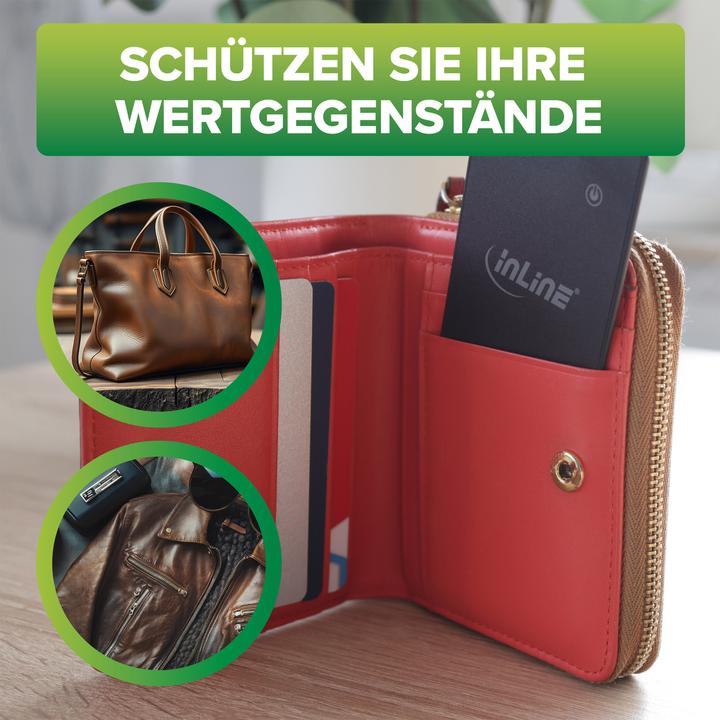 Productafbeelding InLine ® Wallet Finder, smarte Karte für die Geldbörse, Qi-Aufladung, 100mAh, IPX5 (iOS, iPadOS)