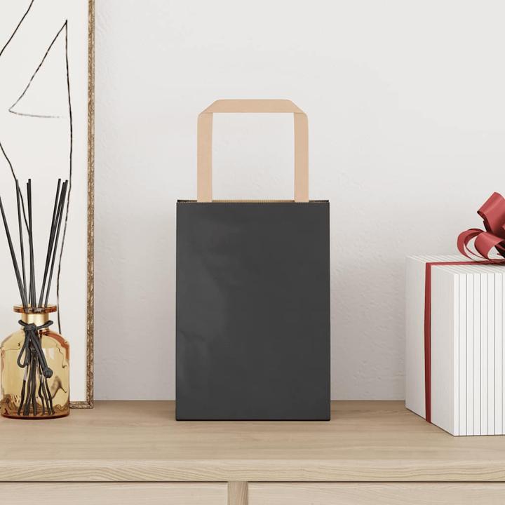 Produktbild VidaXL Kraftpapiertüten 50 Stk. mit Henkel Schwarz 15x8x21 cm Papiertüte (Geschenktüte, 50 x)
