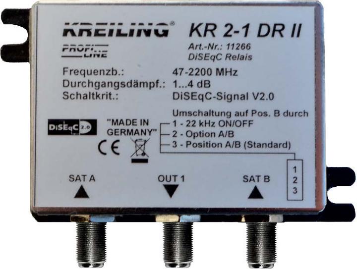 Produktbild Kreiling DiSEqC 1.0 Relais 2 Eing.SatA+SatB KR 2-1 DR-II (DiSEqC)