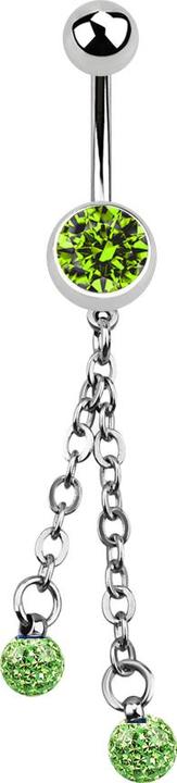 Immagine prodotto Star Piercing Banana in argento con catena e due sfere di cristallo verde chiaro (senza ottone, Acciaio chirurgico 316L)