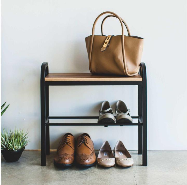 Actual product image Yamazaki Shoe rack with wooden shelf TOWER