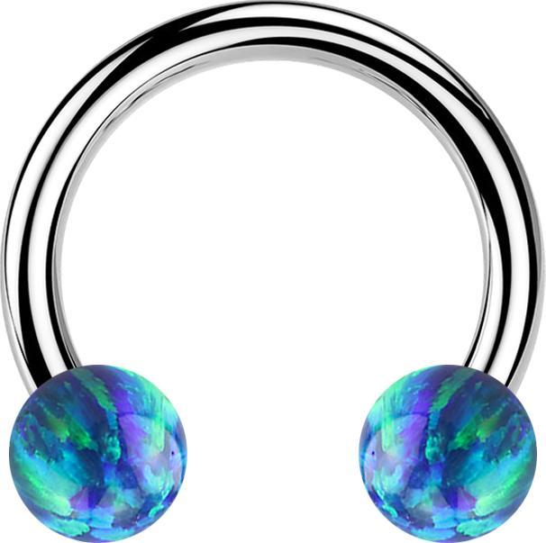 Produktbild Star Piercing Micro Circular Barbell silber mit zwei Kugeln Opal blau (ohne Messing, Chirurgenstahl 316L)
