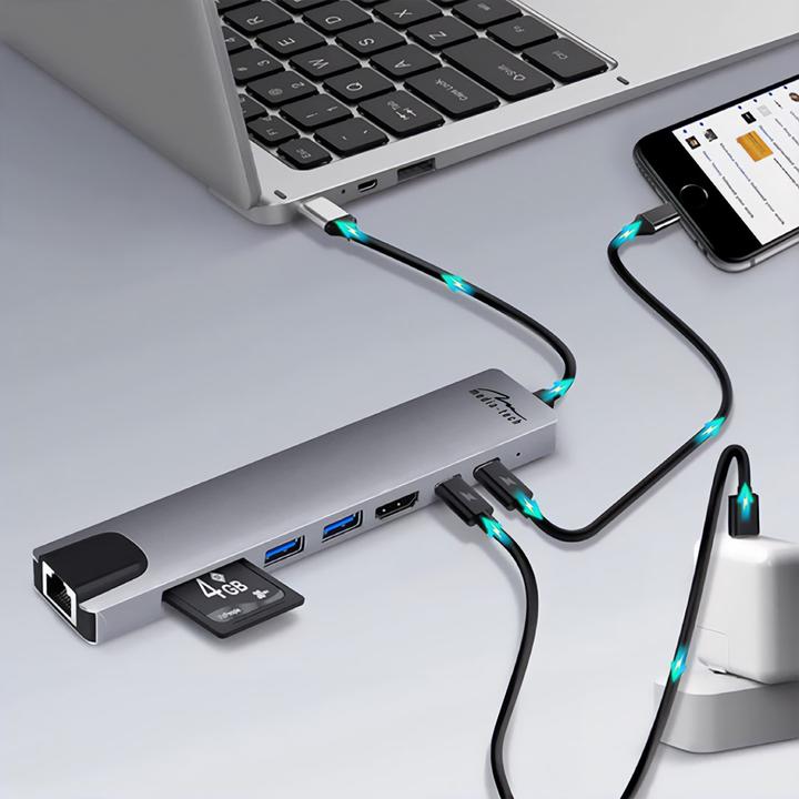 Productafbeelding Media-Tech USB HUB 8 IN 1 GIGA LAN HUB MT5046 (USB-C)