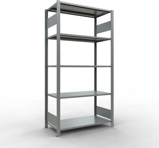 Sistema di scaffalature di base senza viti MULTIplus150 con ripiani di lunghezza