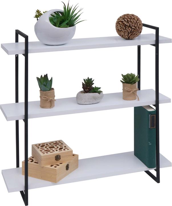 Image du produit Mendler Etagère murale HWC-K78, 3 étagères en métal massif-bois industriel 60x60x18cm - blanc, métal noir (60 x 60 x 18 cm)