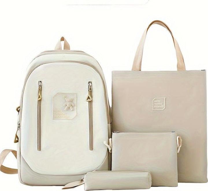 Only-Bags.Store 4-tlg. kontrastfarbiges Taschenset, Rucksack + Umhängetasche + Clutch + Federtasche