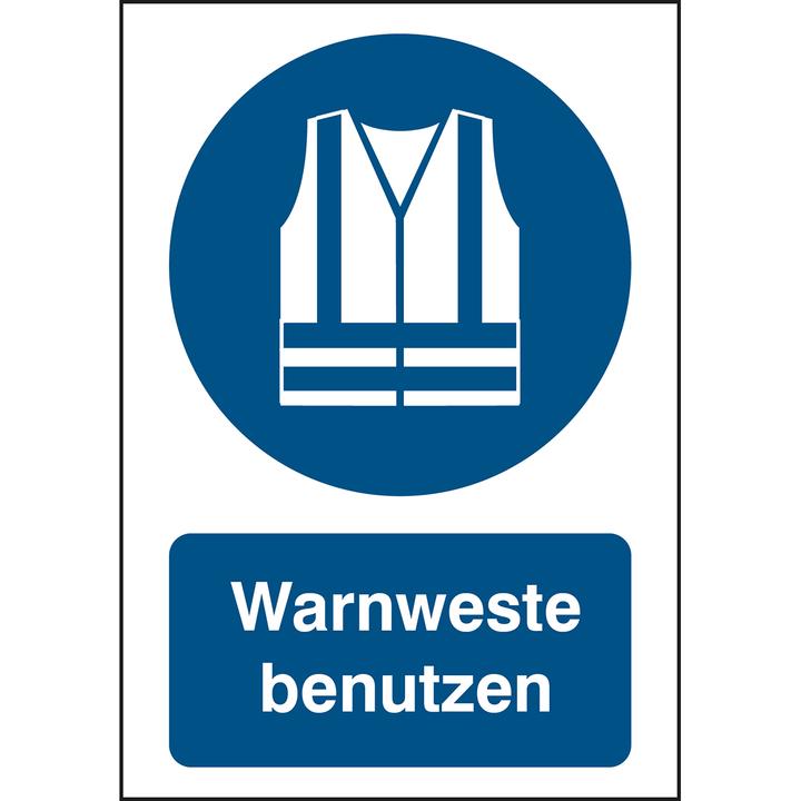 Actual product image Brady B-862, Toughwash mandatory sign, M015 - Use safety waistcoat, polyester, white on blue, 297 x 42